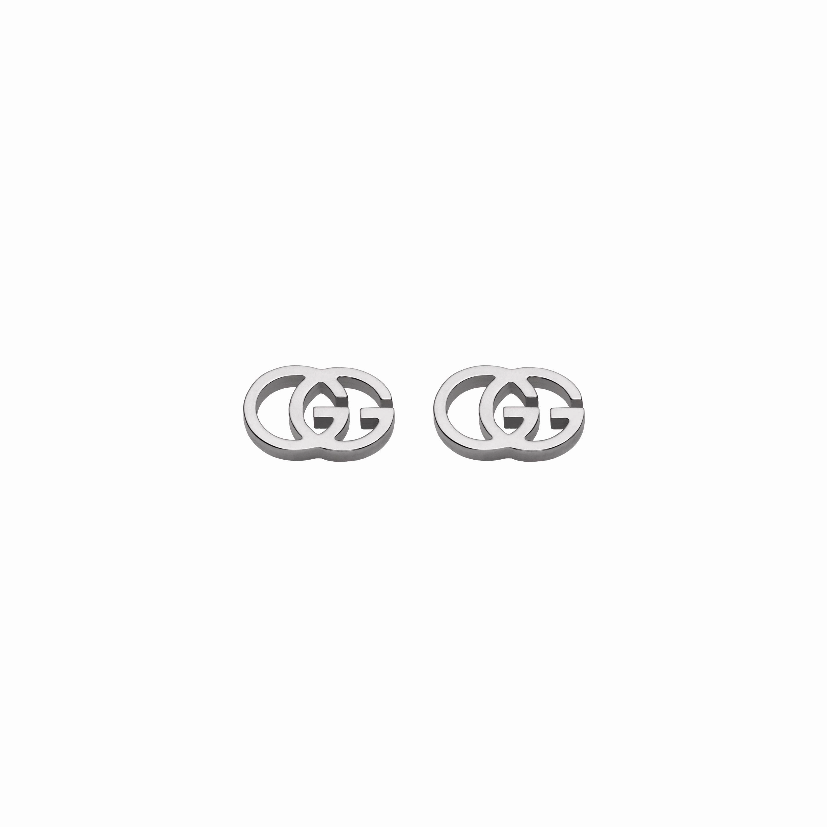 GG RUNNING WHITE GOLD STUD EARRINGS