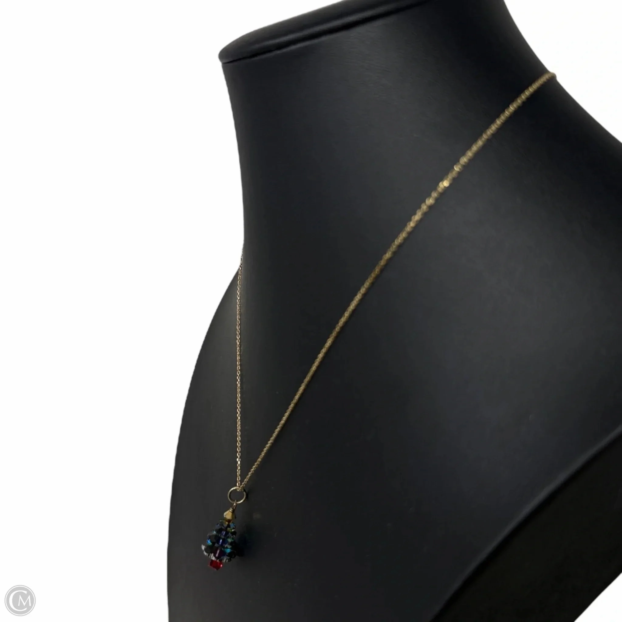 Gold Over Sterling & Crystal Christmas Tree Necklace By Unbranded