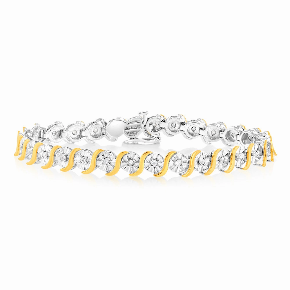 Gold plated Sterling Silver 1 Carat Natural Diamond Bracelet