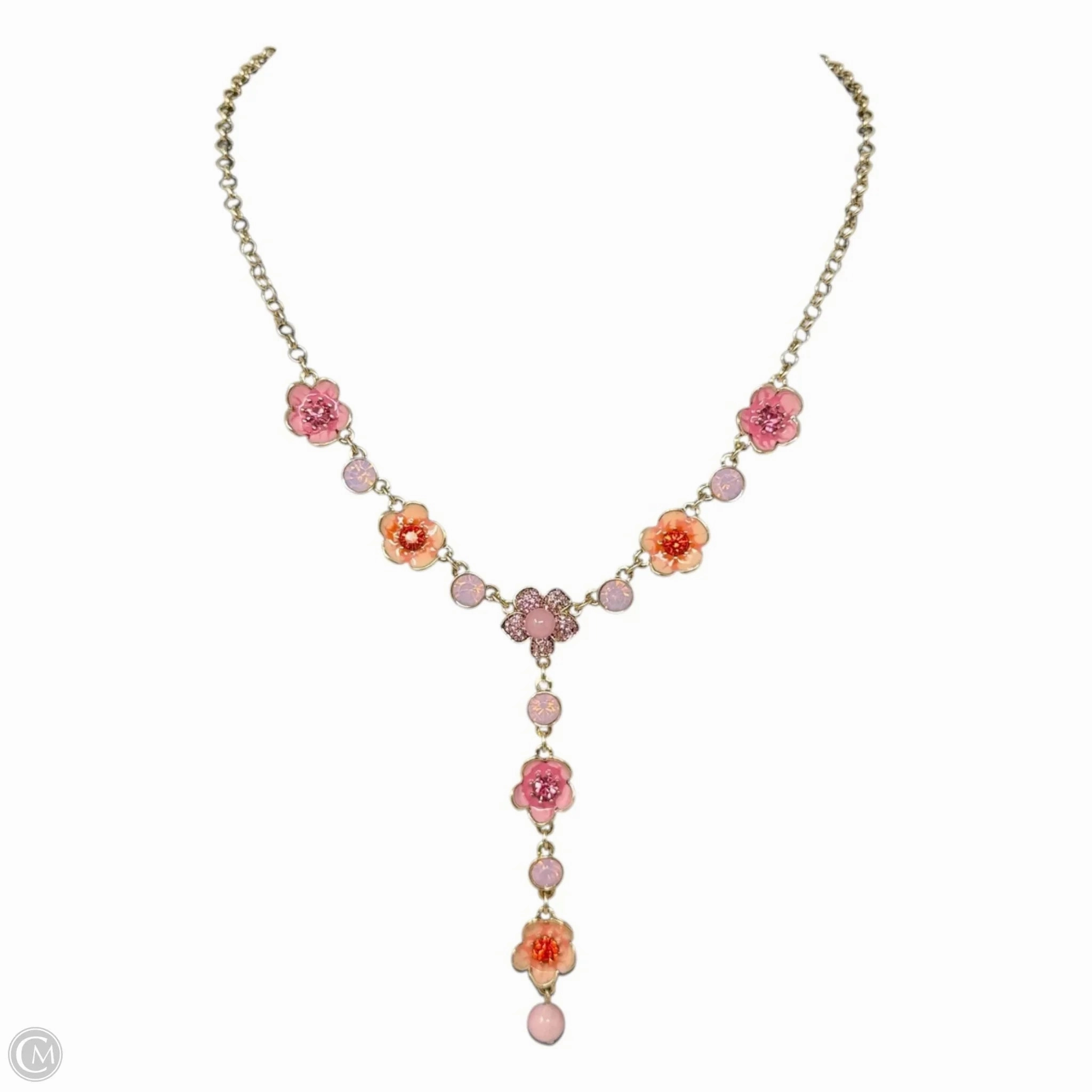 Gold-Tone Flower and Crystal Lariat Necklace By Betsey Johnson