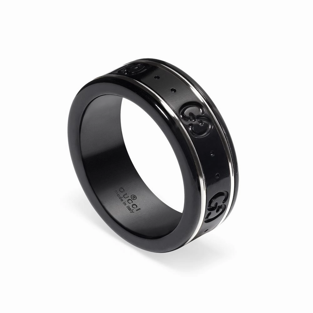 Gucci Icon 18ct White Gold And Black Corundum Ring YBC225985001