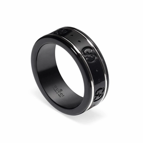 Gucci Icon 18ct White Gold And Black Corundum Ring YBC225985001