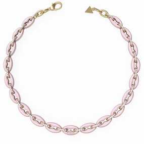 Guess Gold Plated Stainless Steel 17" Rose  & Crystal Chain