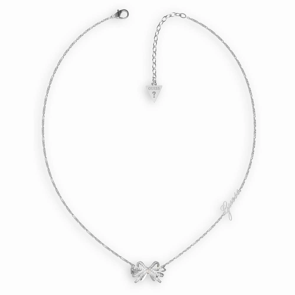 Guess Rhodium Plated Stainless Steel 22mm Bow On 16-18" Chain
