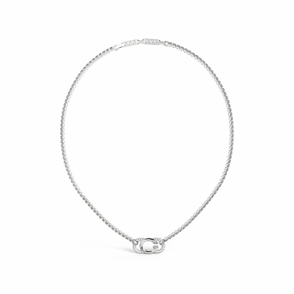 Guess Stainless Steel G Logo And Crystals Tennis 16-18" Chain
