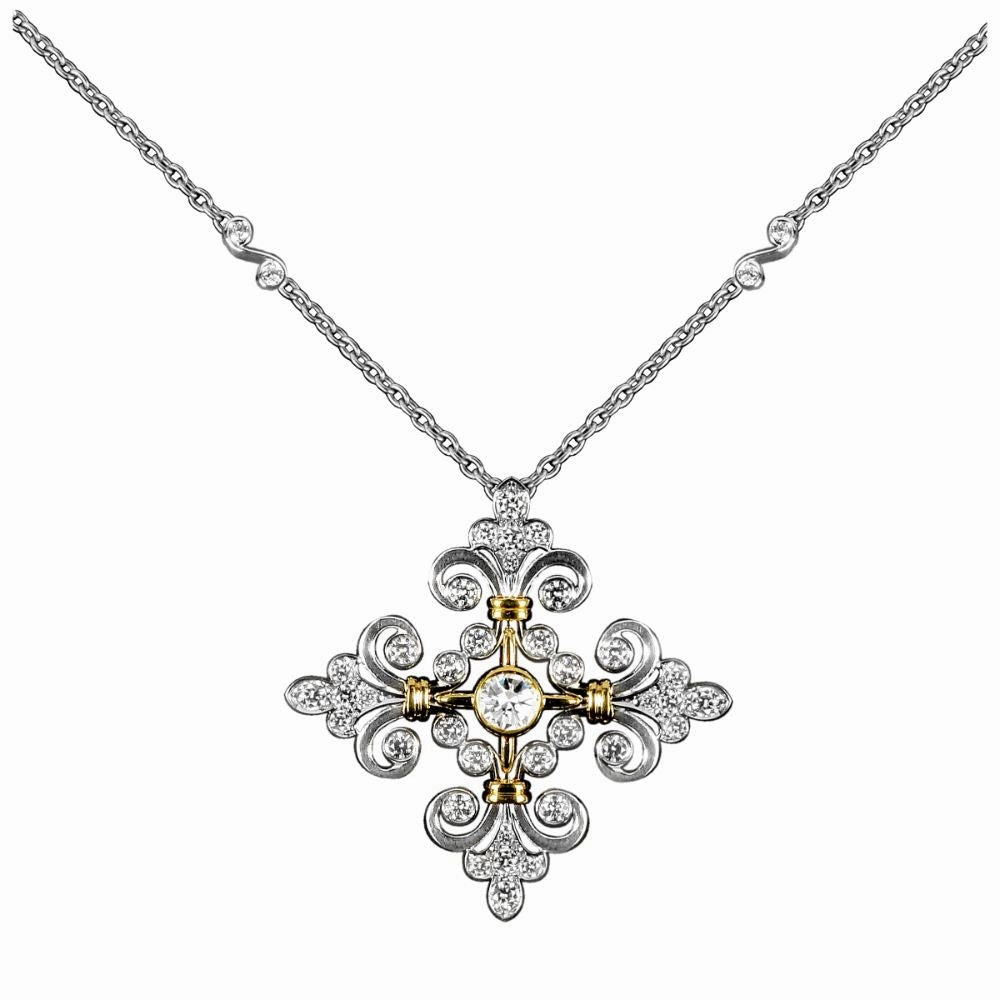 Jack Kelge 18K White and Yellow Diamond Fluer De Lis Pendant