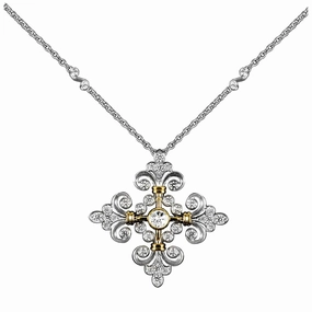 Jack Kelge 18K White and Yellow Diamond Fluer De Lis Pendant