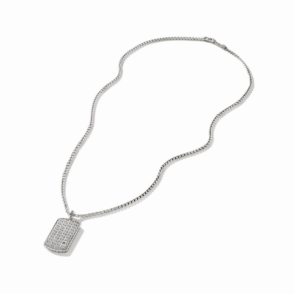 John Hardy SS Dog Tag Pendant Necklace 22"