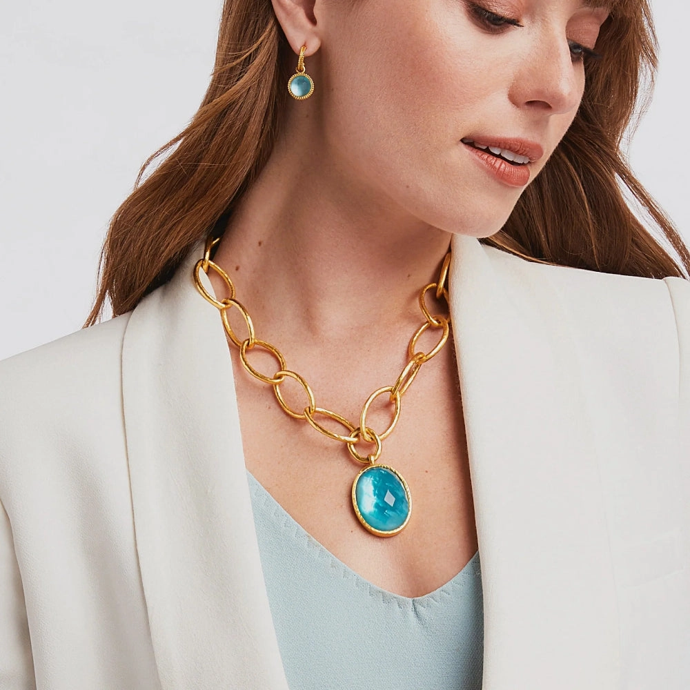 Julie Vos Fleur-de-Lis Statement Necklace in Iridescent Bahamian Blue