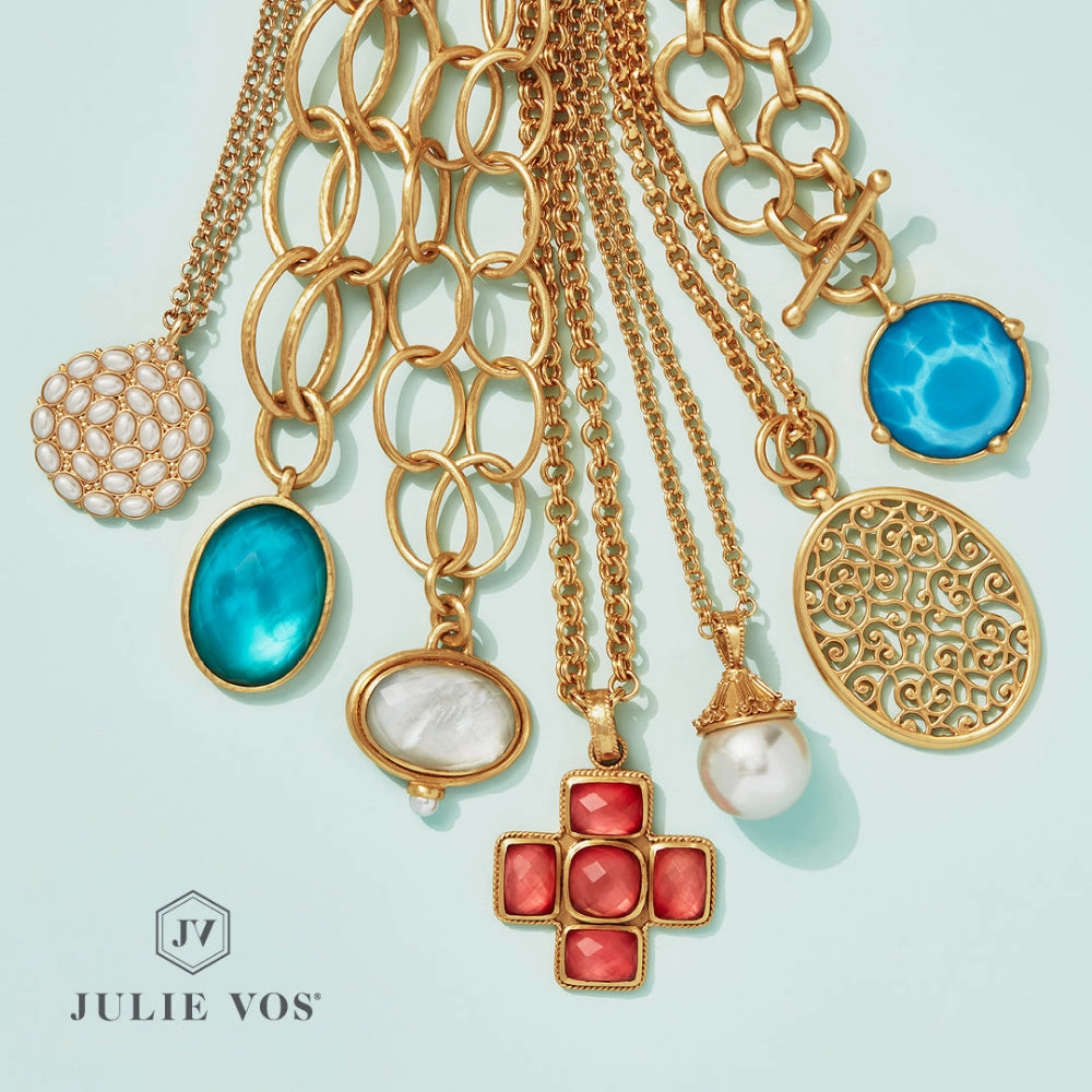 Julie Vos Fleur-de-Lis Statement Necklace in Iridescent Bahamian Blue