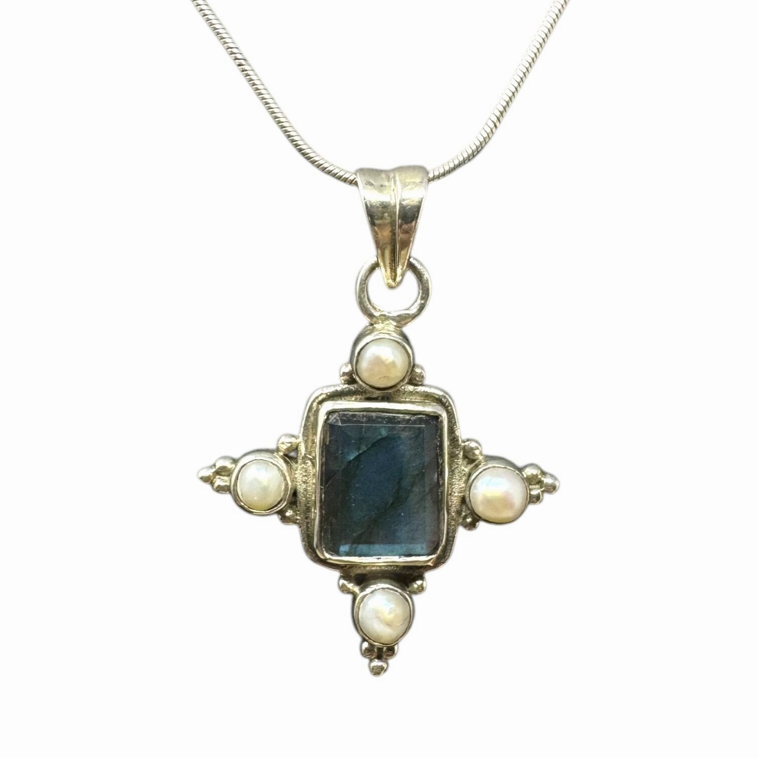 Labradorite & Pearl Sterling Silver Necklace