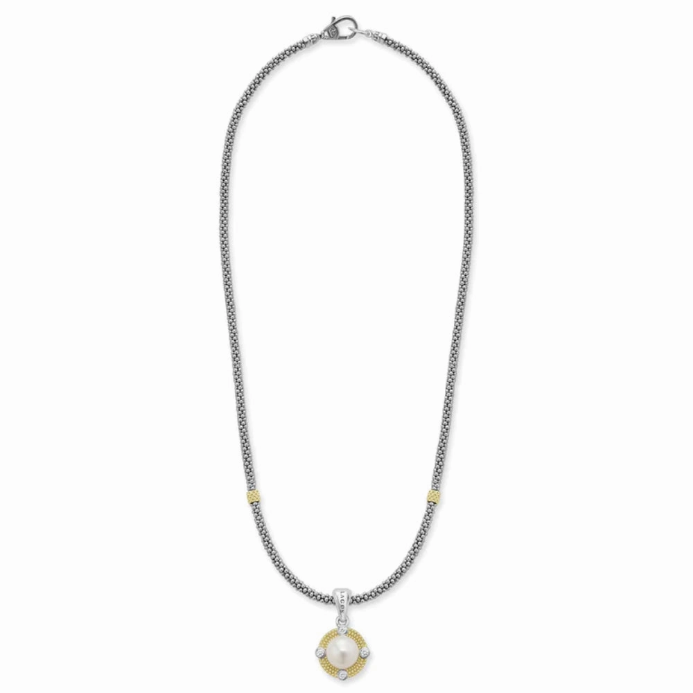 Lagos Luna Pearl Diamond Caviar Necklace