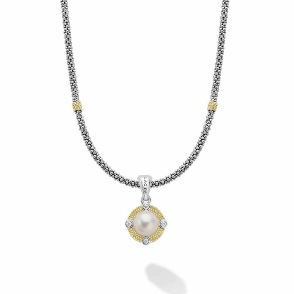 Lagos Luna Pearl Diamond Caviar Necklace