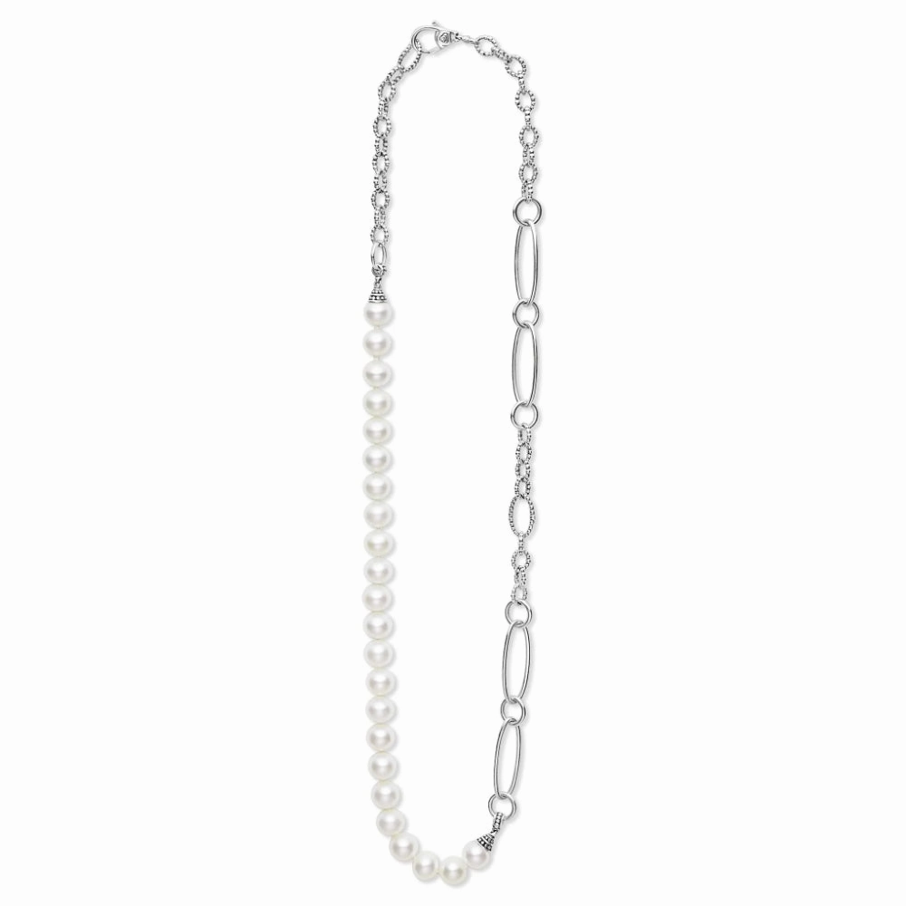 Lagos Sterling Silver Luna Pearl Link Necklace
