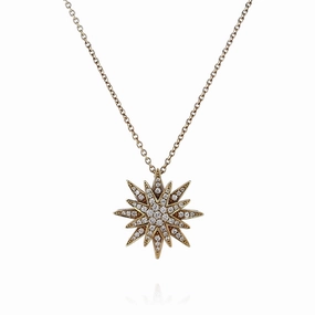 Lisa Nik 18k Yellow Gold North Star Design Diamond Pendant Necklace
