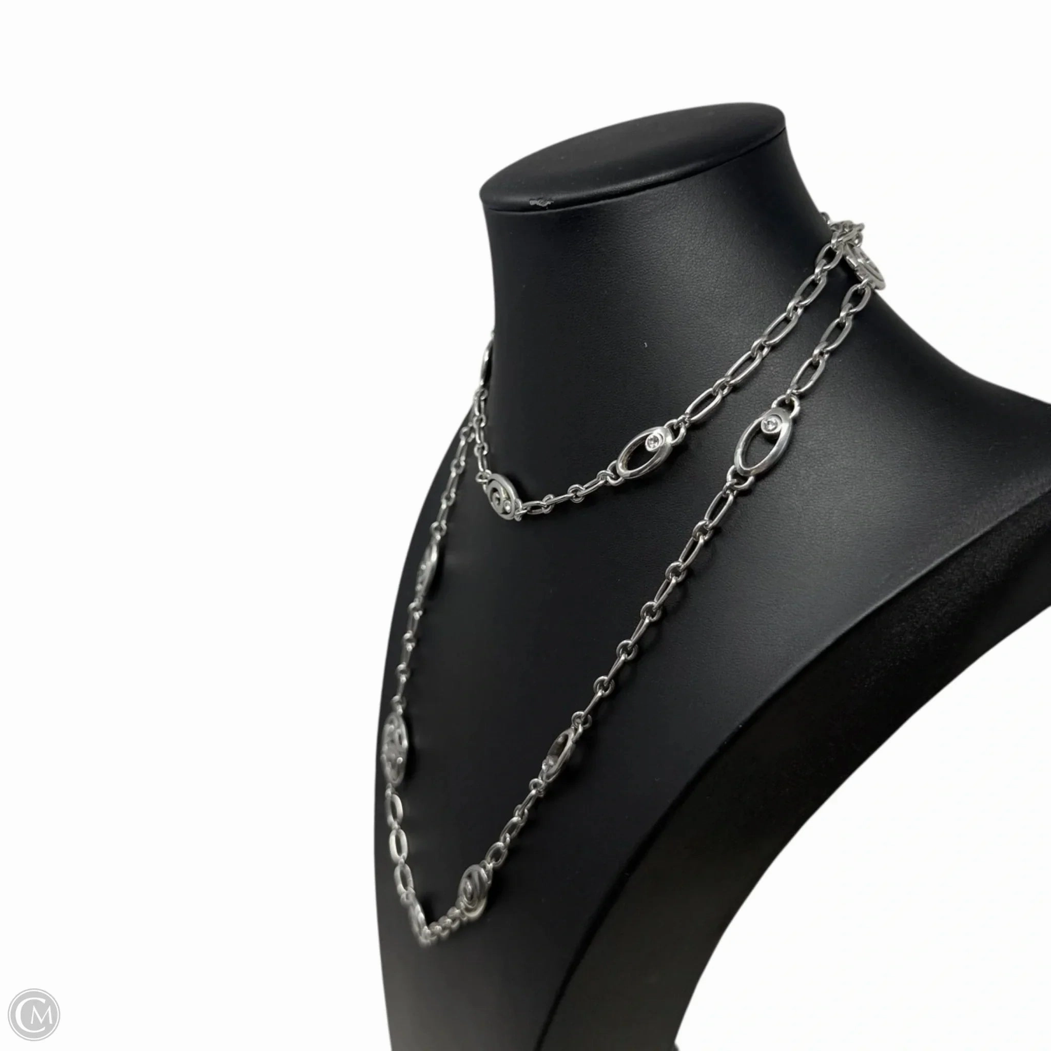 London Groove Long Silver Scroll & Crystal Multi Station Necklace By Brighton