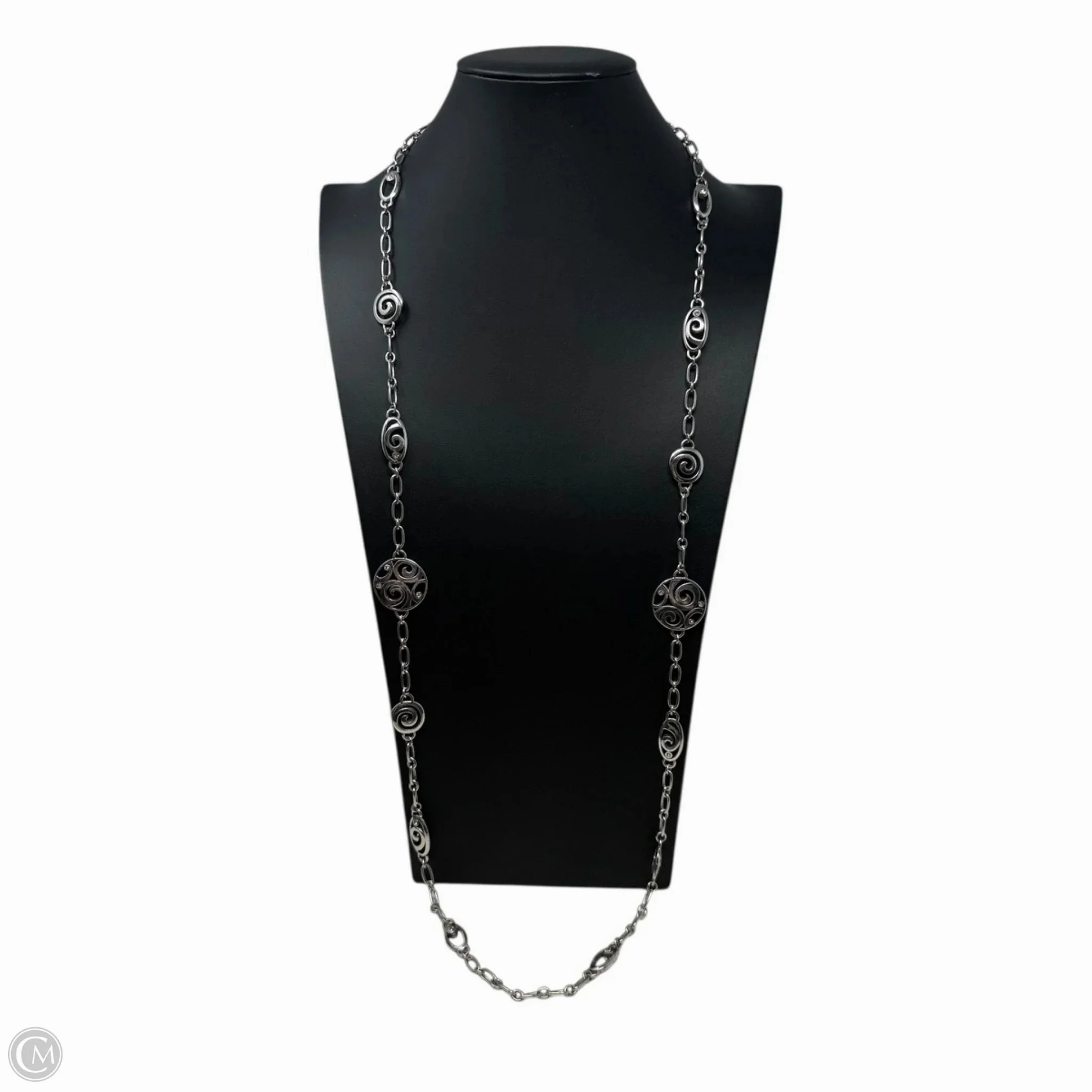 London Groove Long Silver Scroll & Crystal Multi Station Necklace By Brighton