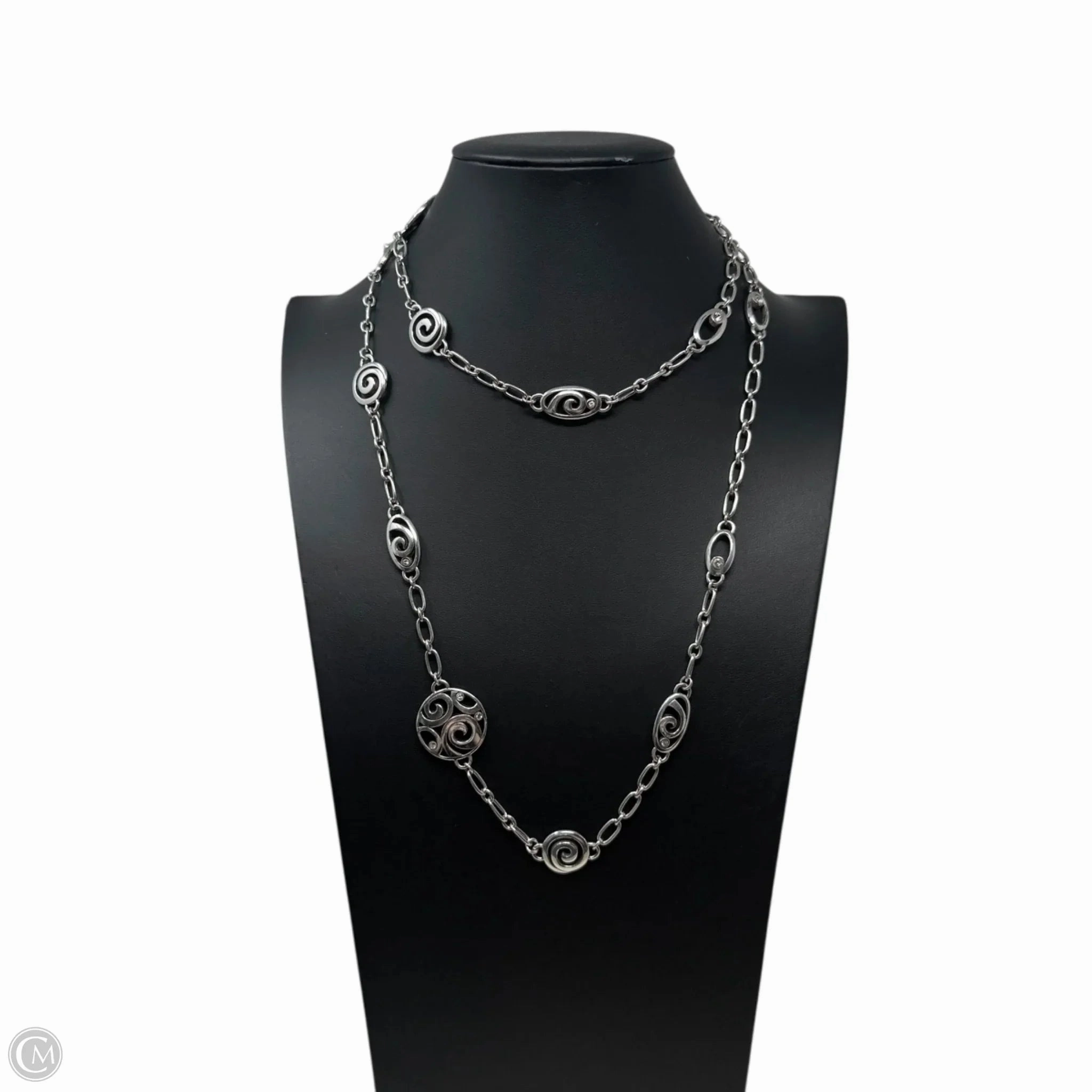 London Groove Long Silver Scroll & Crystal Multi Station Necklace By Brighton