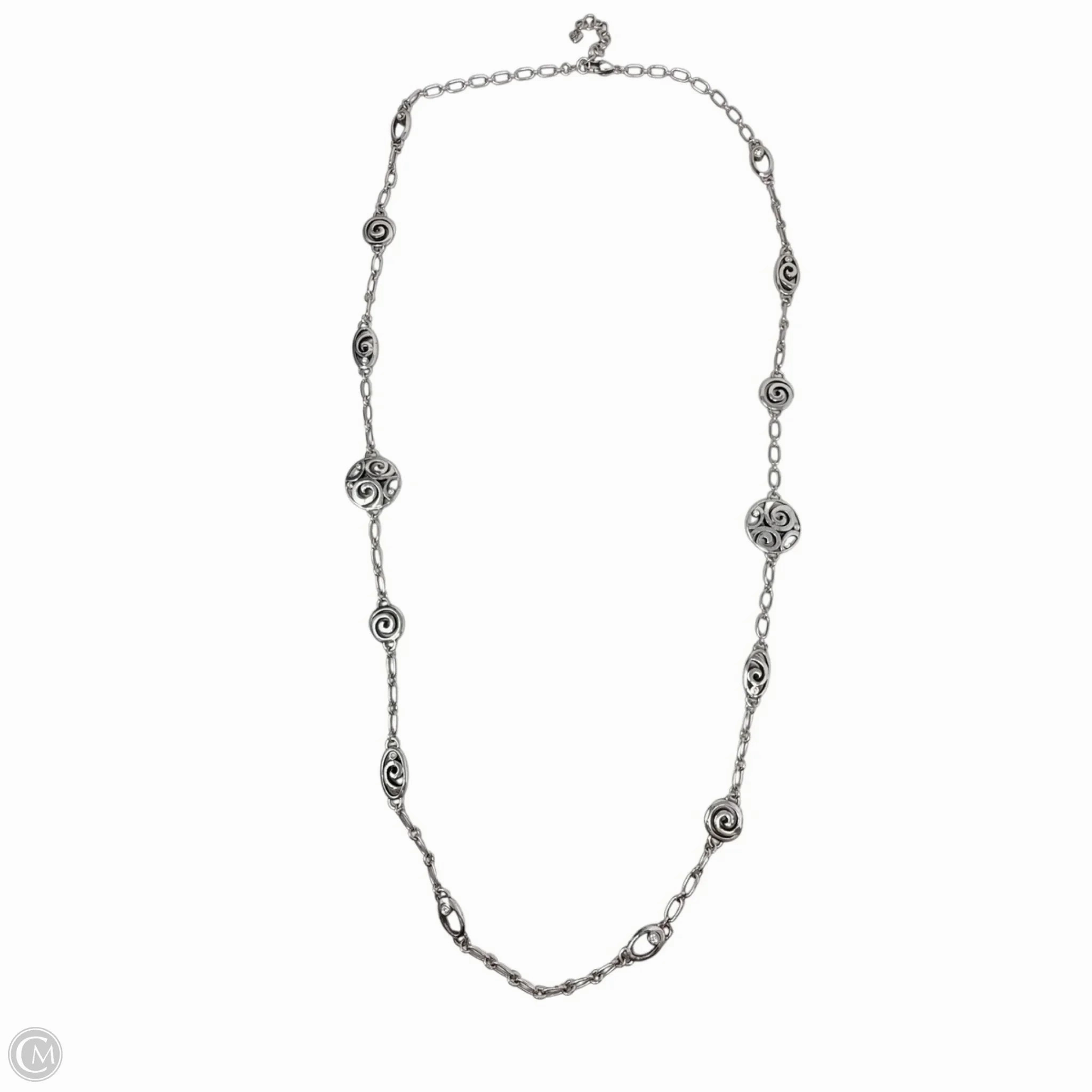 London Groove Long Silver Scroll & Crystal Multi Station Necklace By Brighton