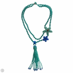 Long Beaded Flower Necklace By Unbranded