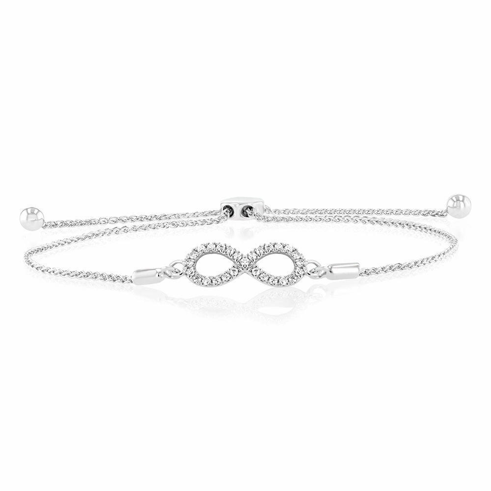 Luminesce Lab Grown Diamond Infinity Silver Bolo Bracelet