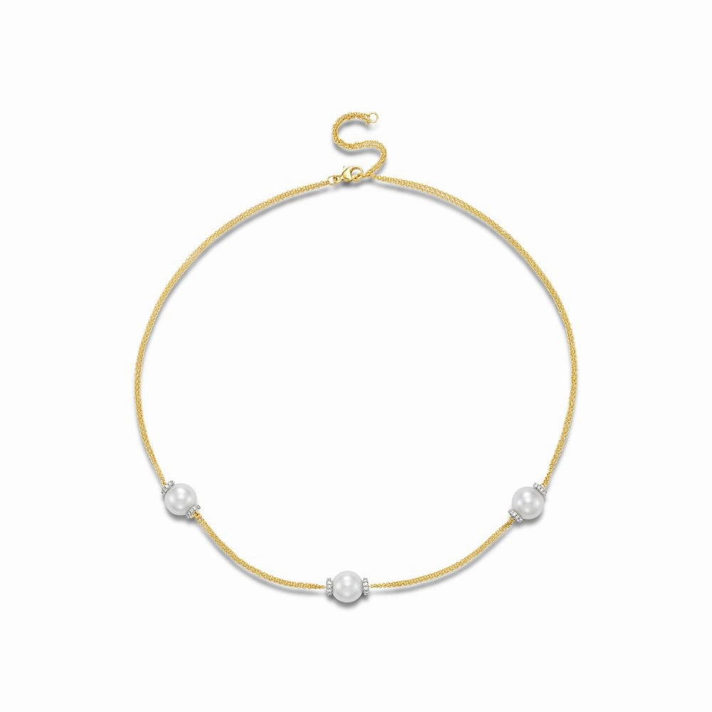 Mastoloni 18k Gold Three Pearl Station Necklace
