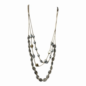 Necklace Layered  In Silver & Tan