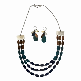 Necklace Set By Clothes Mentor In Blue & Brown, Size:02 Piece Set
