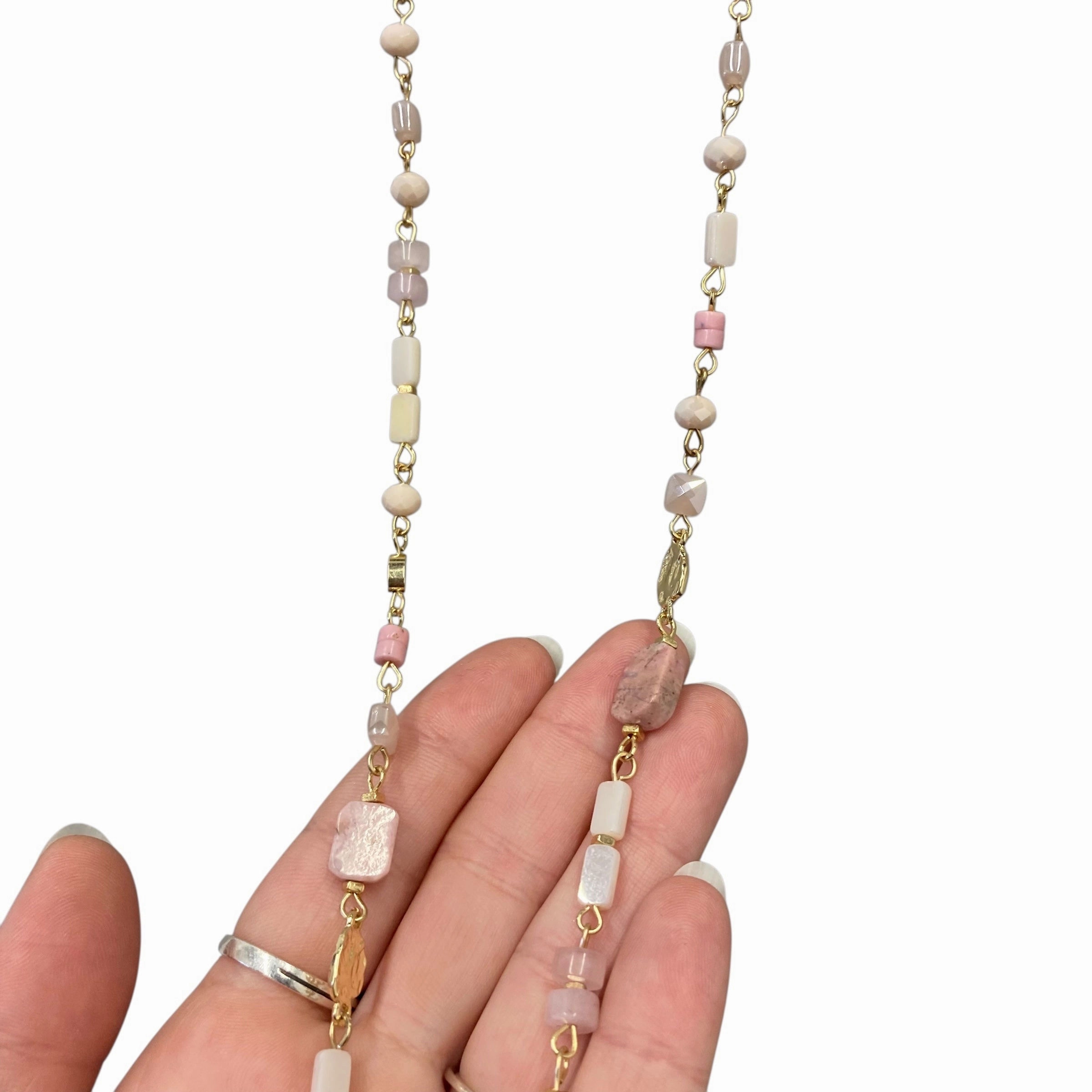 Necklace Set In Gold & Pink, Size:02 Piece Set