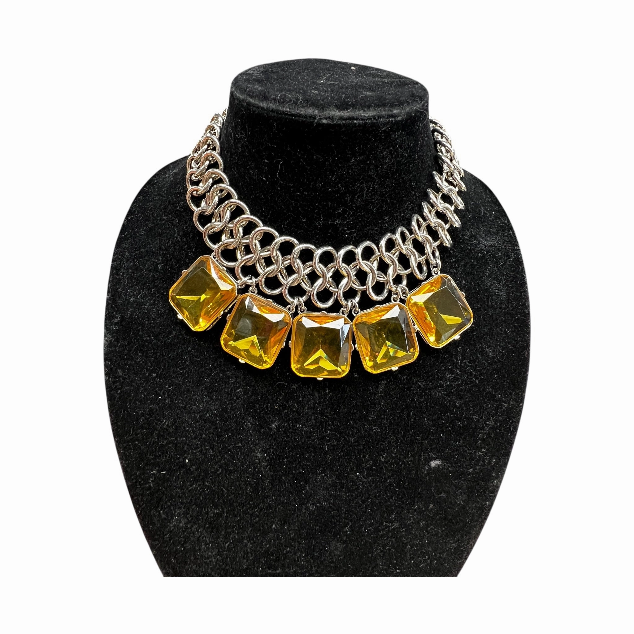 Necklace Statement By Chicos In Silver & Yellow
