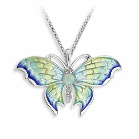 Nicole Barr Blue Plique-a-Jour Opal & White Sapphire Butterfly Necklace