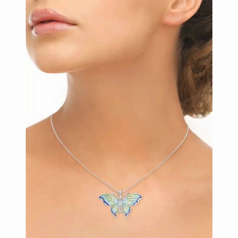 Nicole Barr Blue Plique-a-Jour Opal & White Sapphire Butterfly Necklace