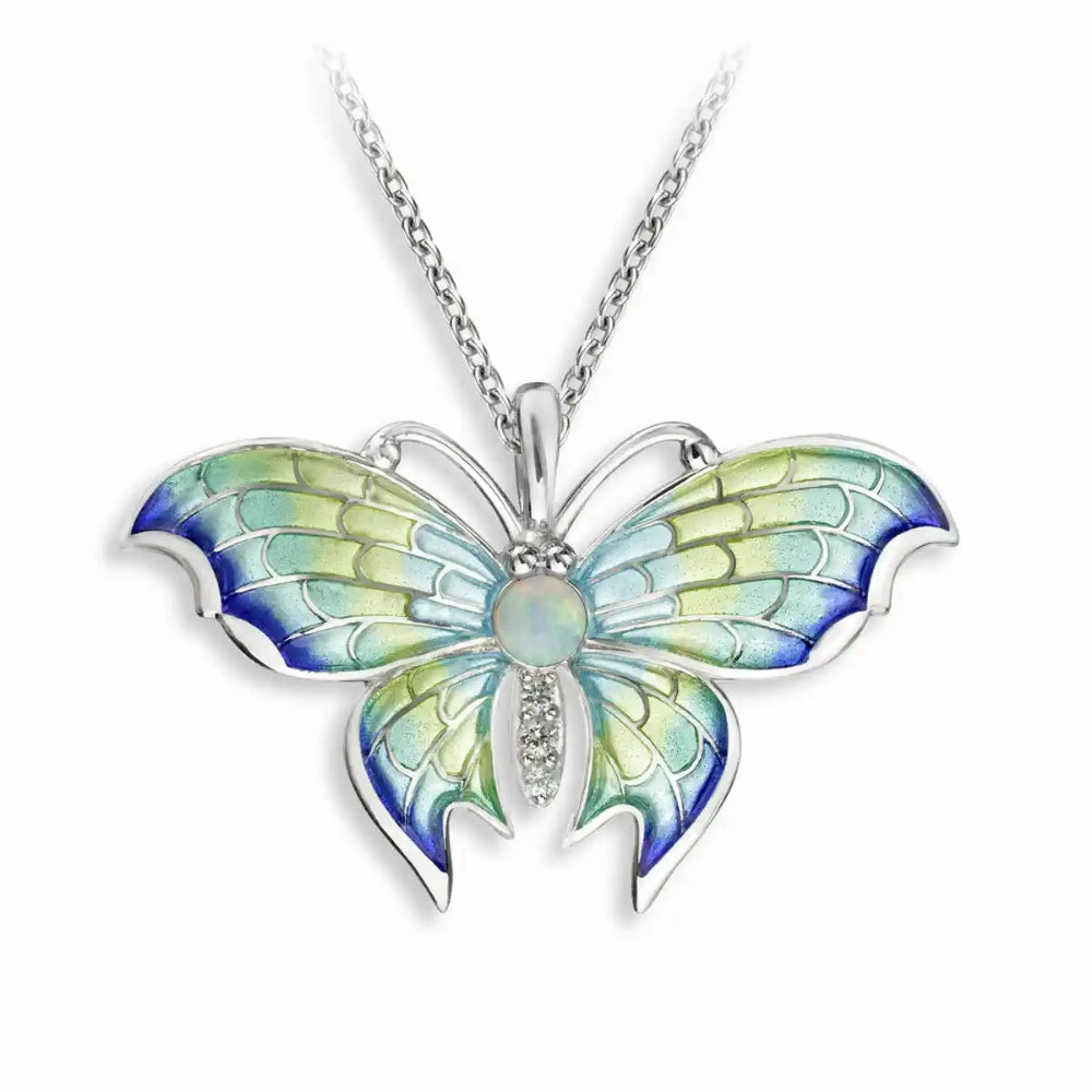 Nicole Barr Blue Plique-a-Jour Opal & White Sapphire Butterfly Necklace