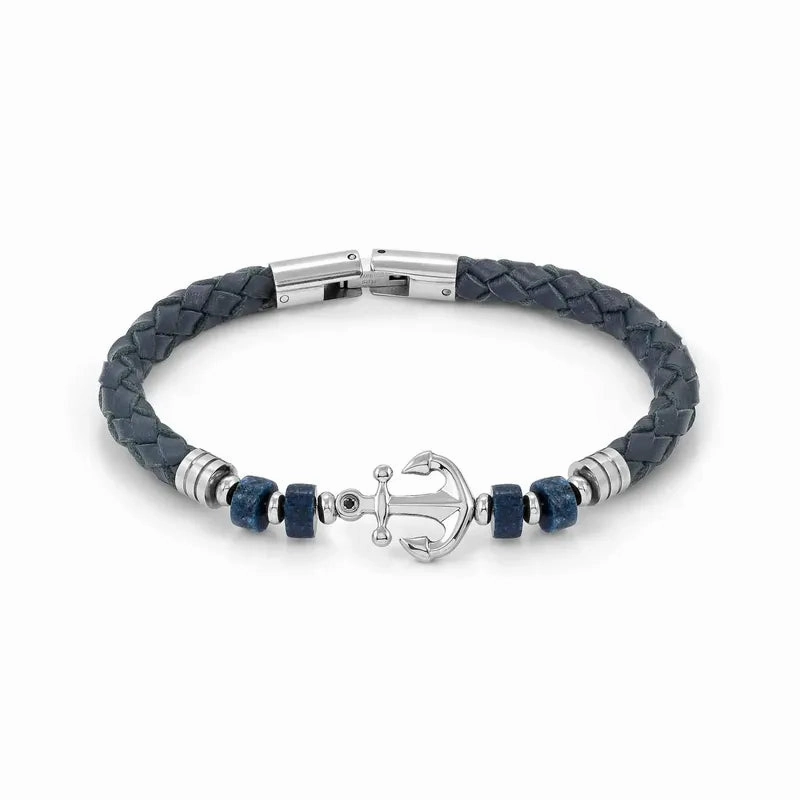 Nomination Atlante Bracelet, Anchor & Natural Stones, Synthetic Leather