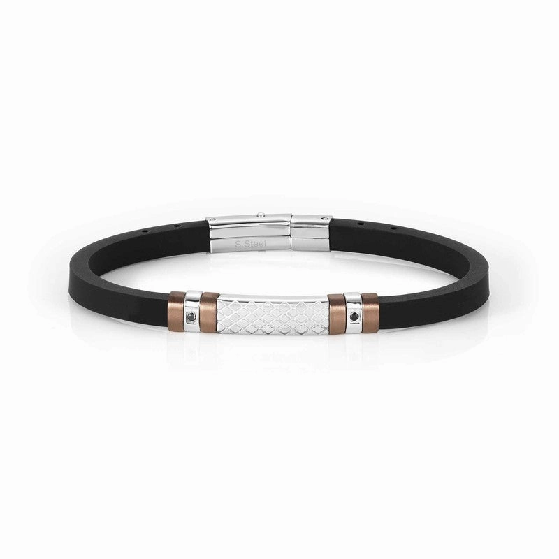 Nomination City Bracelet, Rubber & Cubic Zirconia, Brown PVD, Stainless Steel