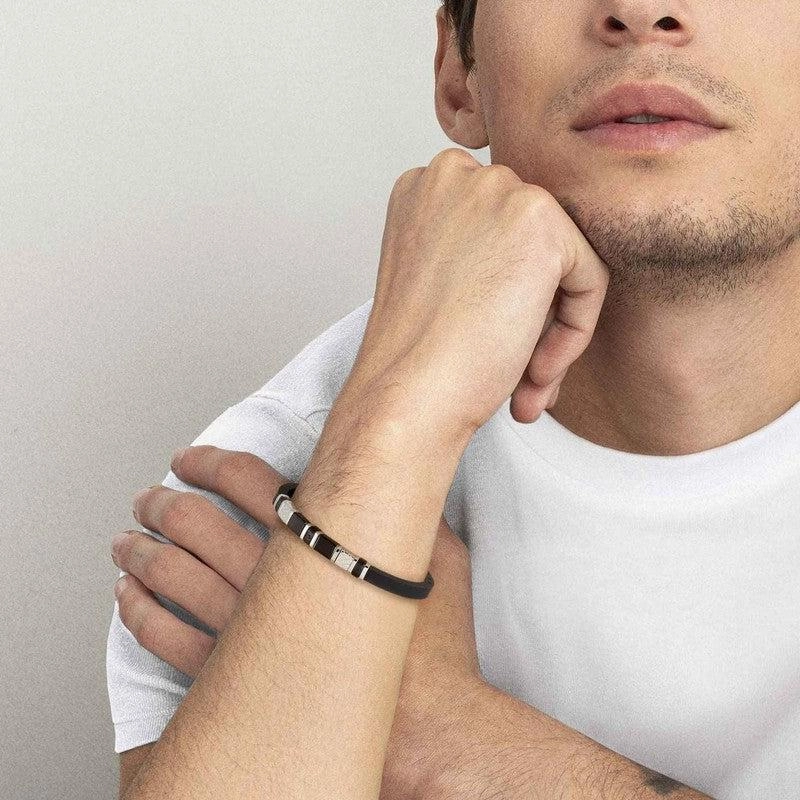 Nomination City Bracelet, Rubber & One Black Cubic Zirconia, Stainless Steel
