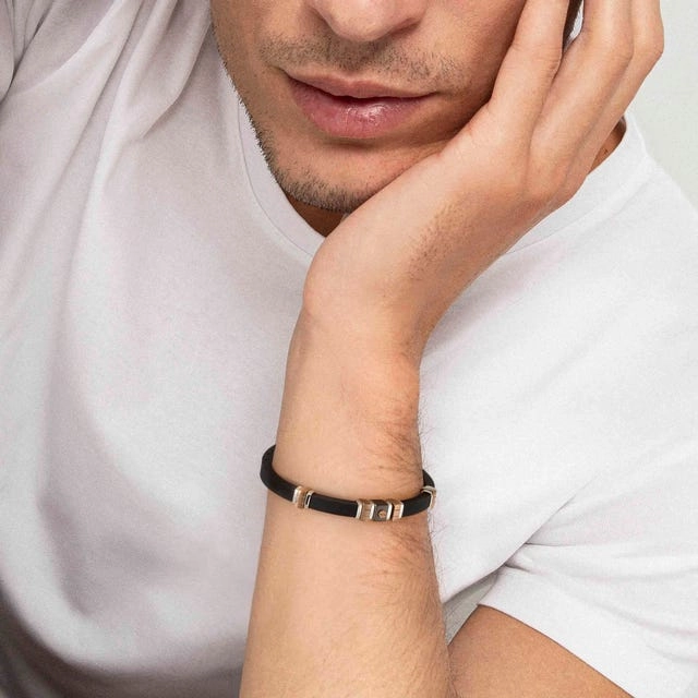 Nomination City Bracelet, Rubber, Yellow Gold, Stainless Steel