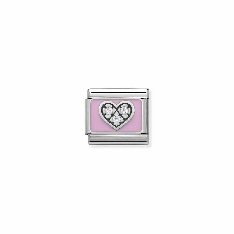 Nomination Compasable Link Heart, Pink, Cubic Zirconia, Silver & Enamel