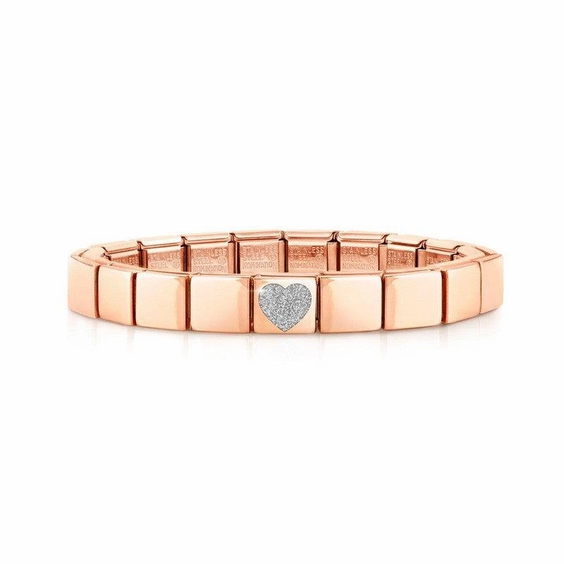 Nomination Composable Glam Bracelet, Glitter Heart, Rose Finish