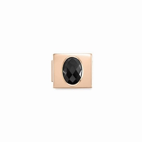 Nomination Composable Glam Link Oval, Black Faceted Cubic Zirconia, Rose PVD