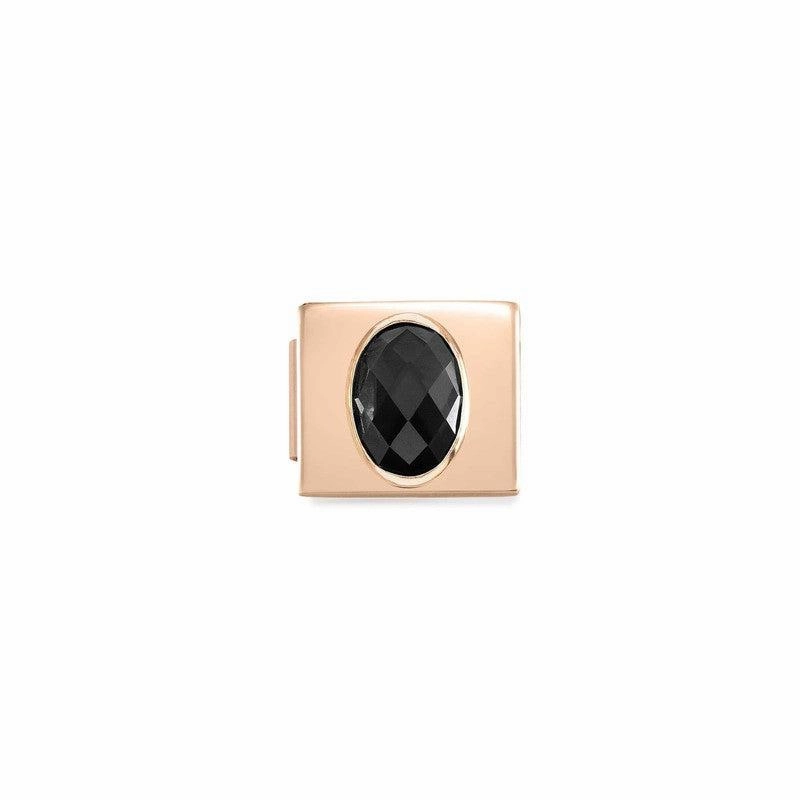Nomination Composable Glam Link Oval, Black Faceted Cubic Zirconia, Rose PVD