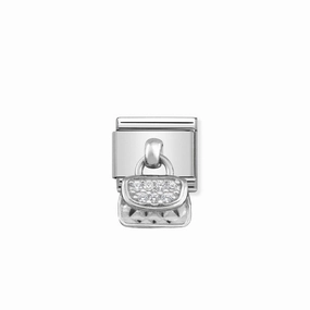 Nomination Composable Link Bag, Hanging Charm, Cubic Zirconia, Silver
