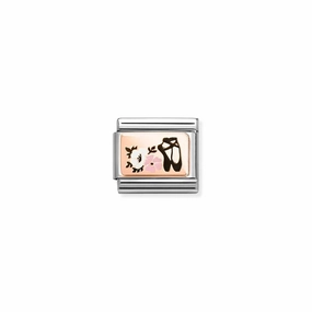 Nomination Composable Link Ballet Shoes with Flowers, 9K Rose Gold & Enamel