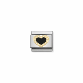 Nomination Composable Link Black Heart With Dots, 18K Gold & Enamel