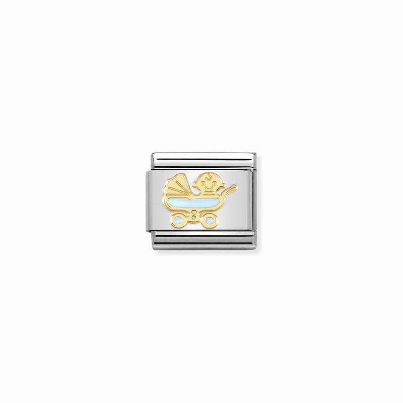 Nomination Composable Link Blue Baby Pram, 18K Gold & Enamel