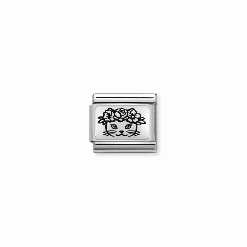 Nomination Composable Link Cat With Flowers, Silver