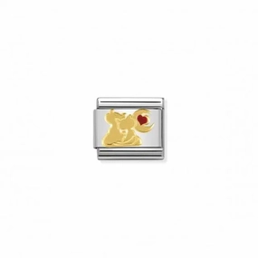Nomination Composable Link Cats, Moon, Heart, 18K Gold & Enamel