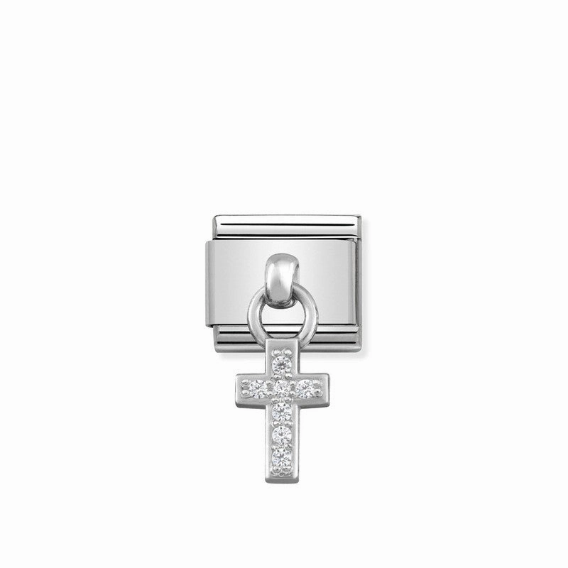 Nomination Composable Link Cross Hanging Charm, Cubic Zirconia, Silver
