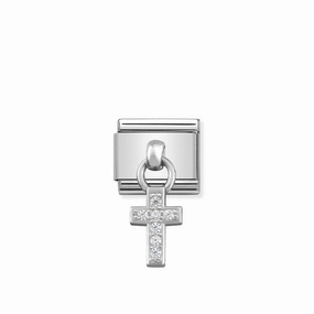 Nomination Composable Link Cross Hanging Charm, Cubic Zirconia, Silver