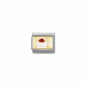 Nomination Composable Link Cup With Heart, 18K Gold & Enamel